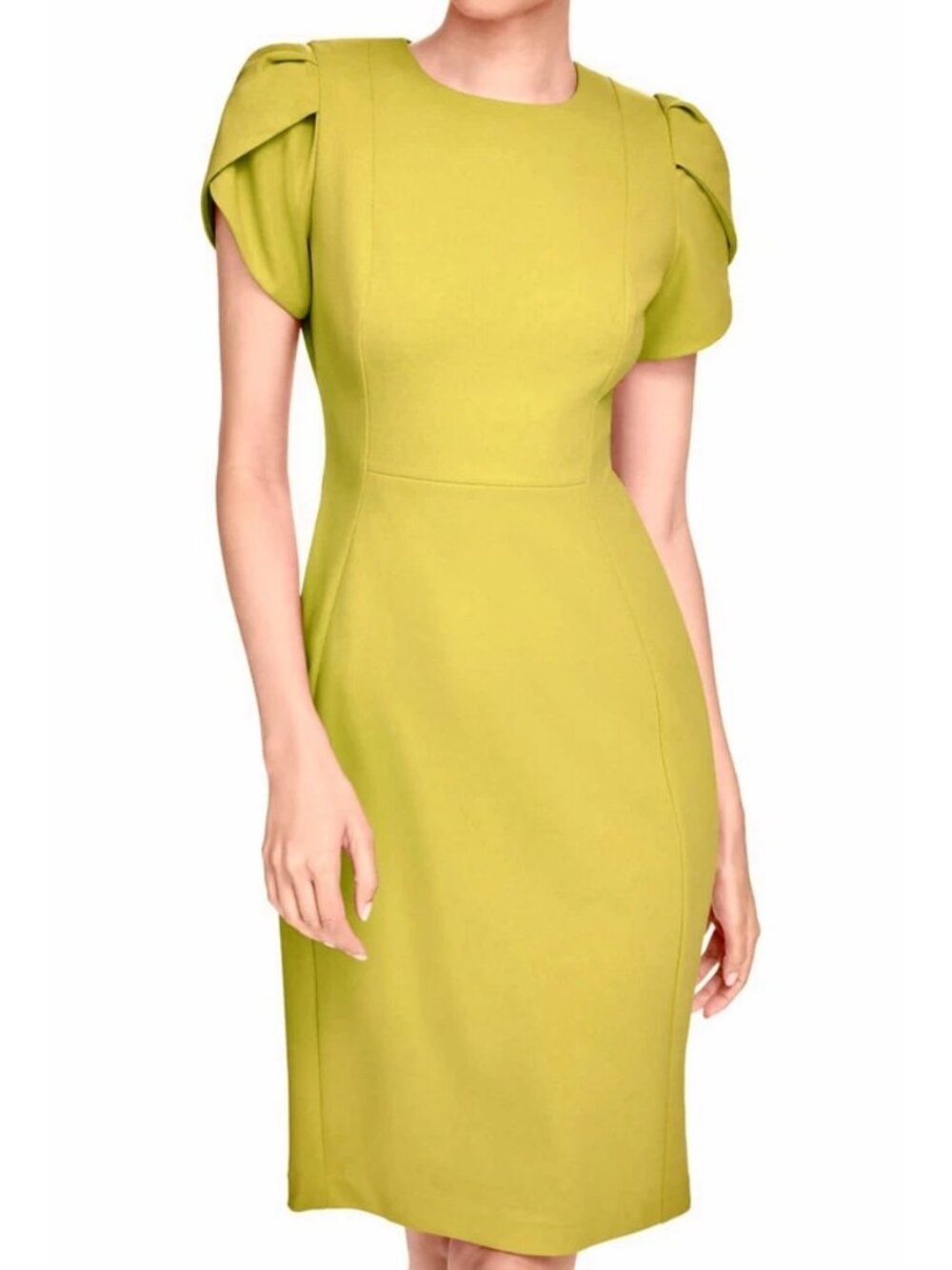 NEW Calvin Klein Chartreuse Green Tulip Sleeve Sheath Dress 4